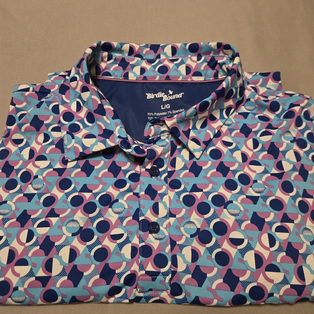 Birdie Bound Men's Performance Geometric Print Golf Polo Shirt Size LG